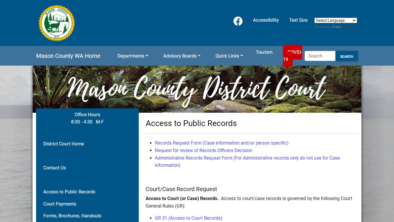 District Court Access to Public Records - Mason County, Wa